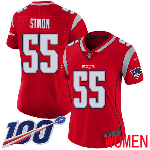 New England Patriots Football #55 100th Season Inverted Limited Red Women John Simon NFL Jersey